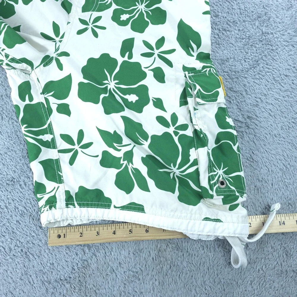 Abercrombie & Fitch Swim Trunks Mens Medium Green Floral Tugger Cargo Hawaiian
